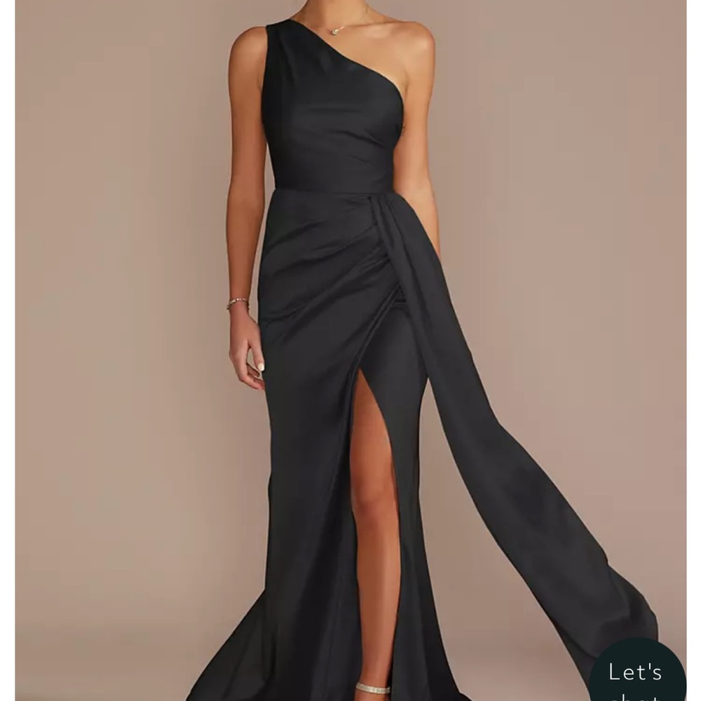 David’s Bridal, BLACK ONE-SHOULDER STRETCH SATIN DRESS (Galina Signature), 2